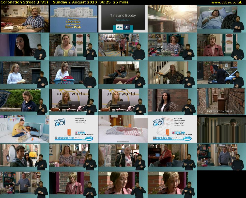 Coronation Street (ITV3) Sunday 2 August 2020 06:25 - 06:50