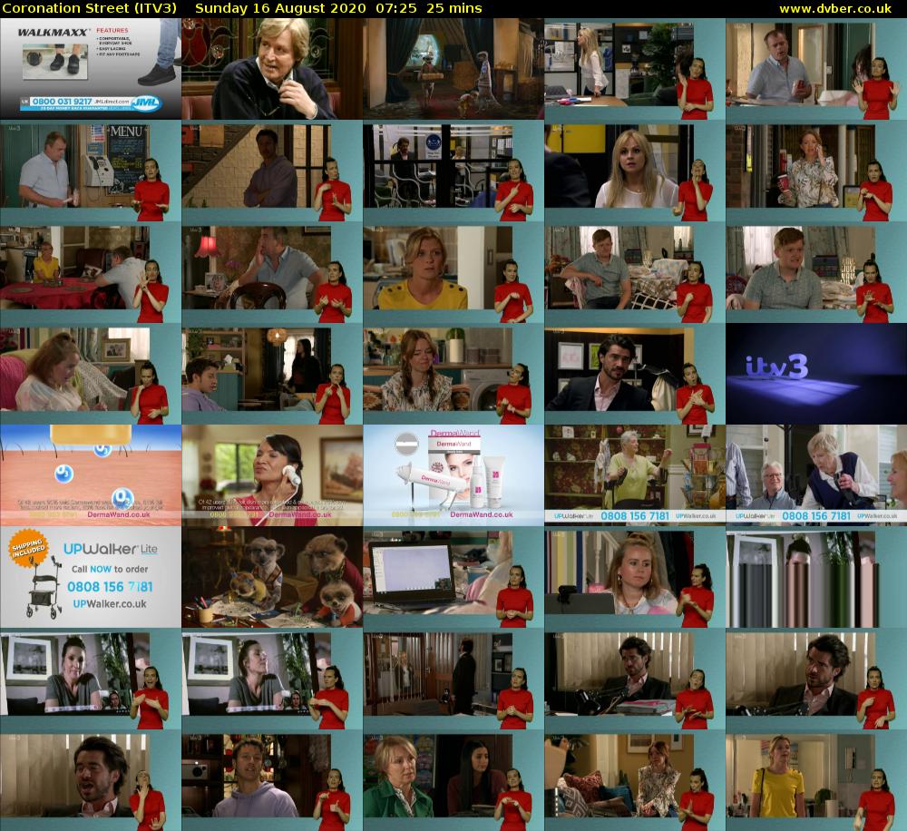 Coronation Street (ITV3) Sunday 16 August 2020 07:25 - 07:50