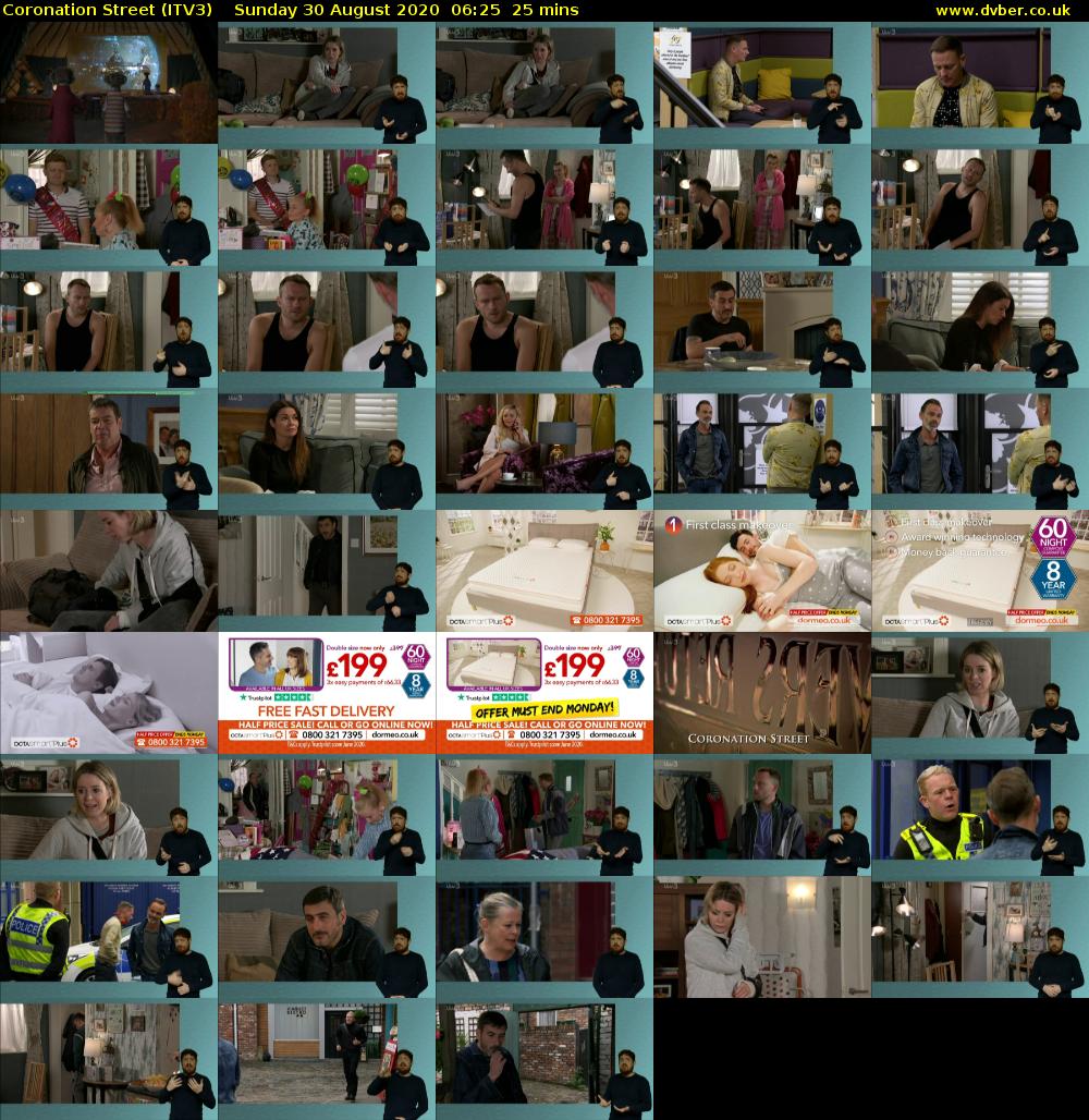 Coronation Street (ITV3) Sunday 30 August 2020 06:25 - 06:50