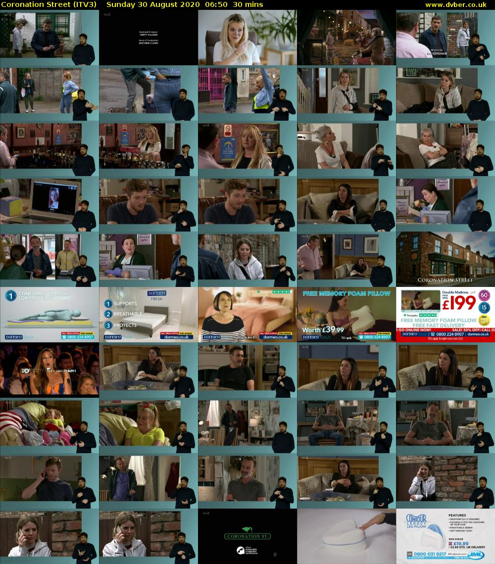 Coronation Street (ITV3) Sunday 30 August 2020 06:50 - 07:20
