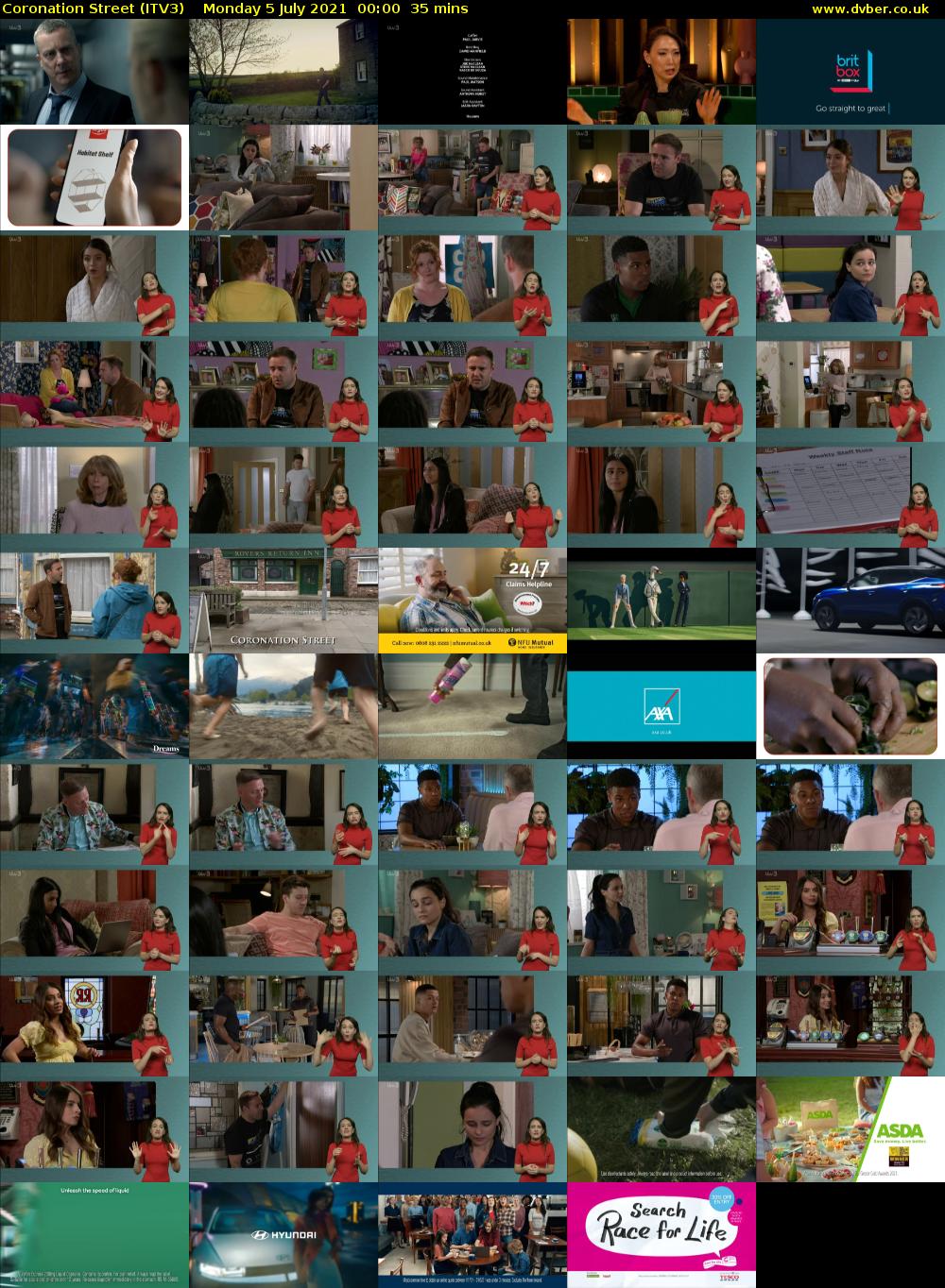Coronation Street (ITV3) Monday 5 July 2021 00:00 - 00:35