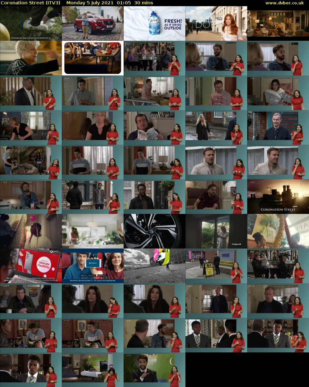 Coronation Street (ITV3) Monday 5 July 2021 01:05 - 01:35