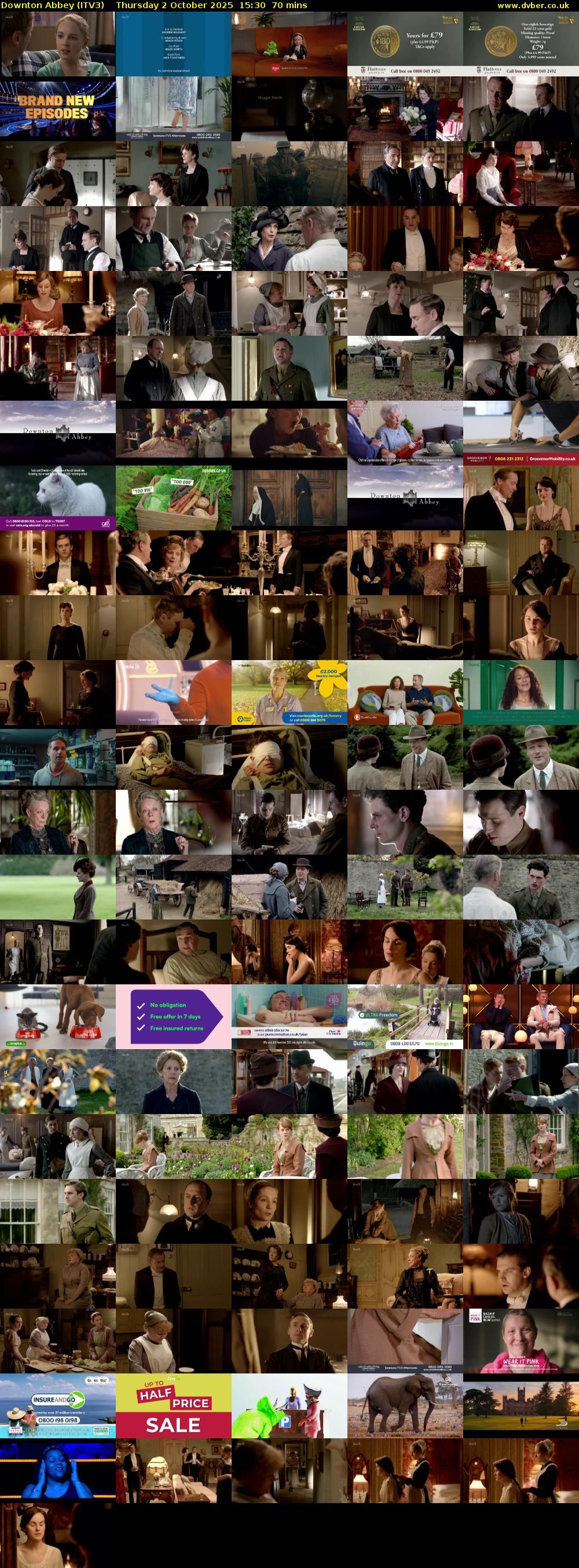 Downton Abbey (ITV3) Thursday 2 October 2025 15:30 - 16:40