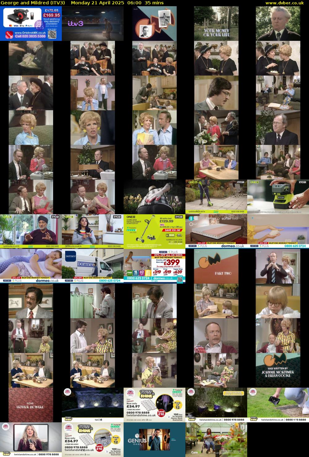 George and Mildred (ITV3) Monday 21 April 2025 06:00 - 06:35