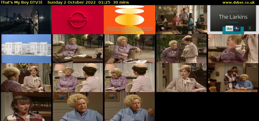 That's My Boy (ITV3) Sunday 2 October 2022 01:25 - 01:55