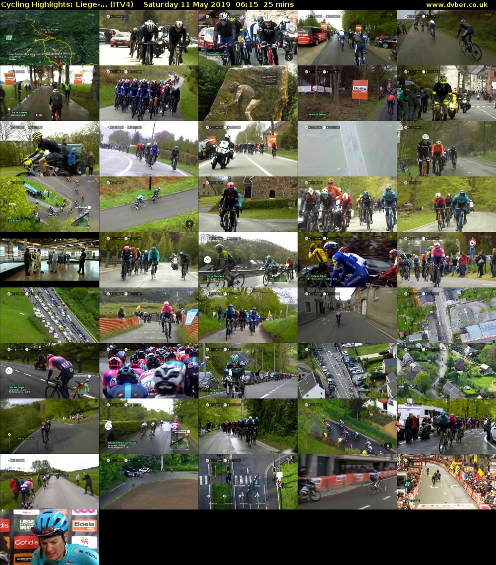 Cycling Highlights: Liege-... (ITV4) Saturday 11 May 2019 06:15 - 06:40