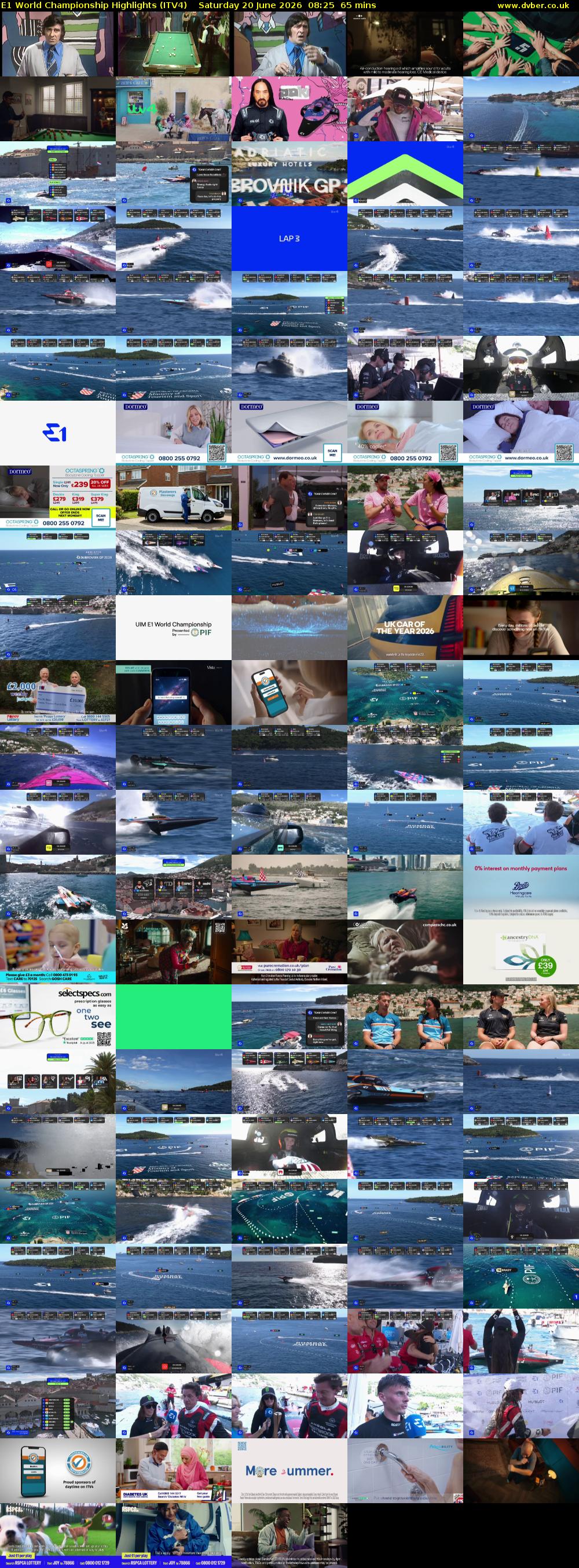 E1 World Championship Highlights (ITV4) Saturday 20 June 2026 08:25 - 09:30