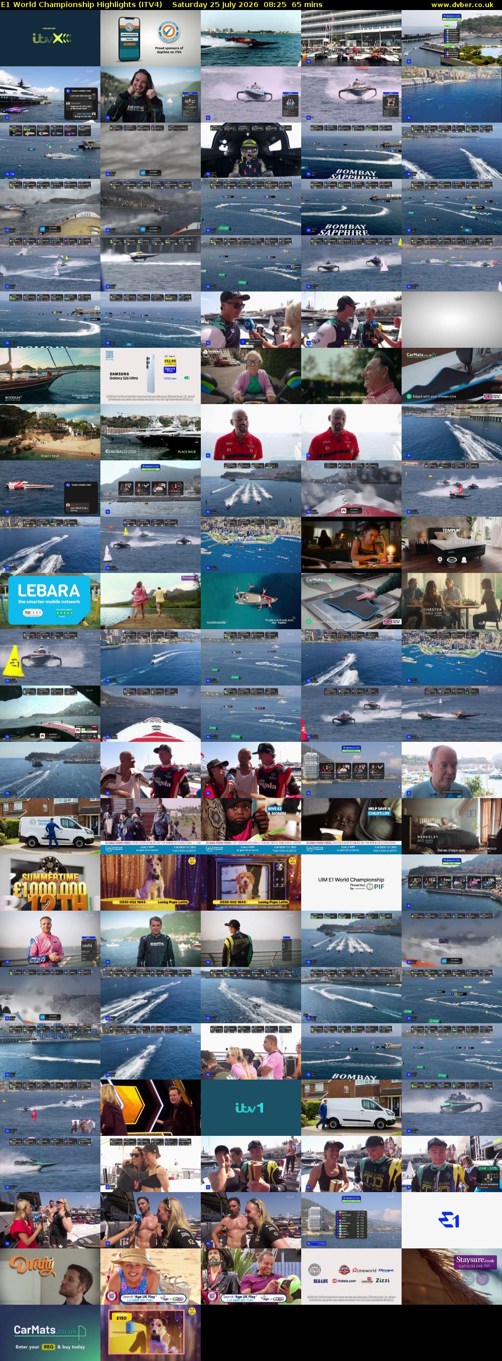 E1 World Championship Highlights (ITV4) Saturday 25 July 2026 08:25 - 09:30