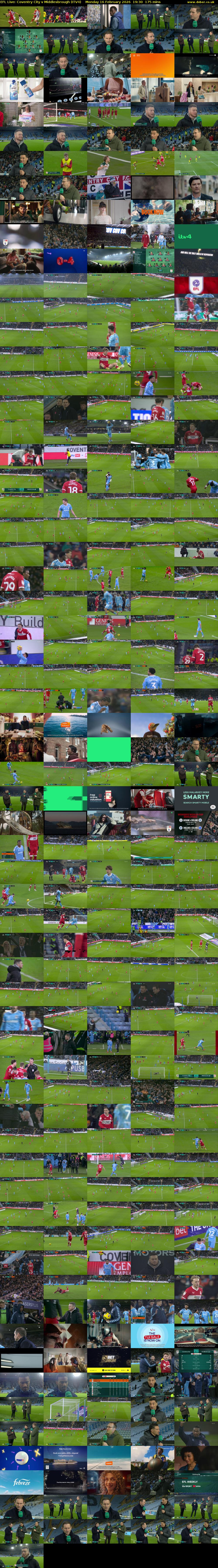 EFL Live: Coventry City v Middlesbrough (ITV4) Monday 16 February 2026 19:30 - 22:25