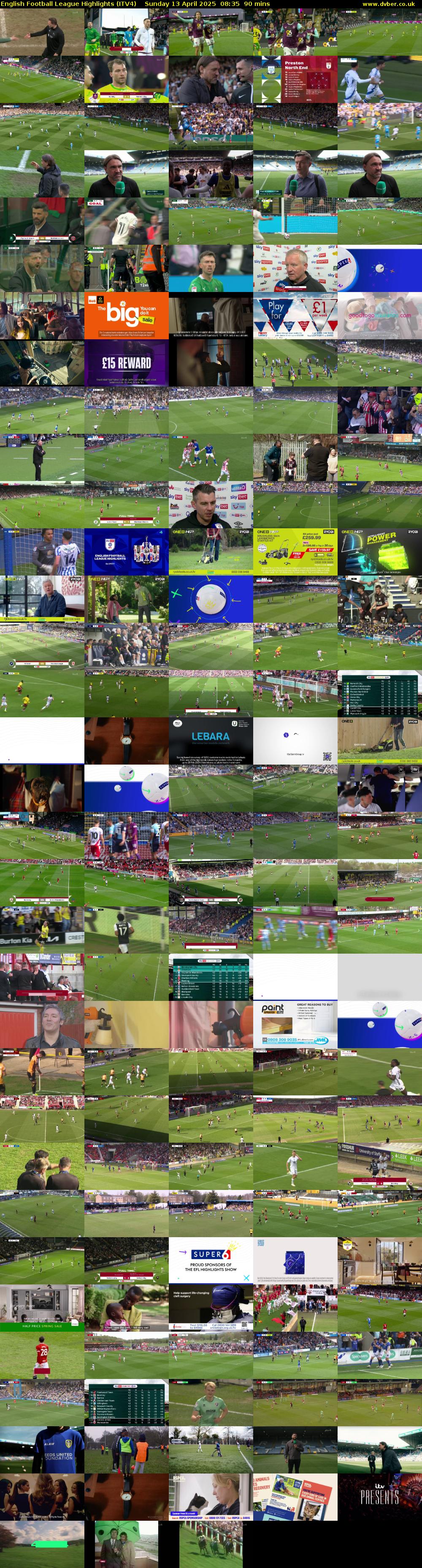 English Football League Highlights (ITV4) Sunday 13 April 2025 08:35 - 10:05