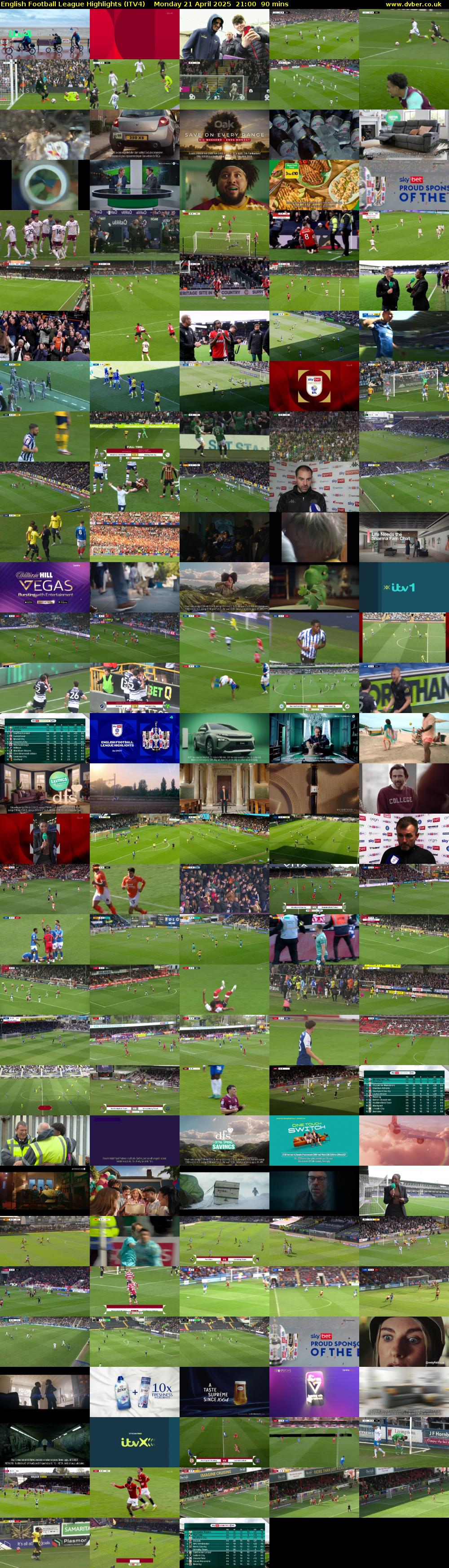 English Football League Highlights (ITV4) Monday 21 April 2025 21:00 - 22:30