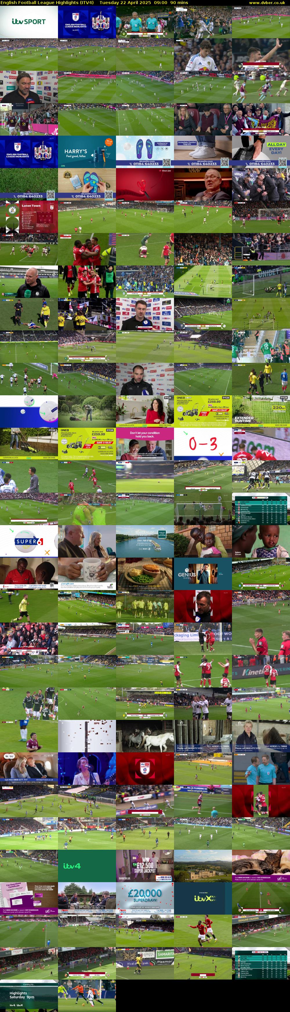 English Football League Highlights (ITV4) Tuesday 22 April 2025 09:00 - 10:30