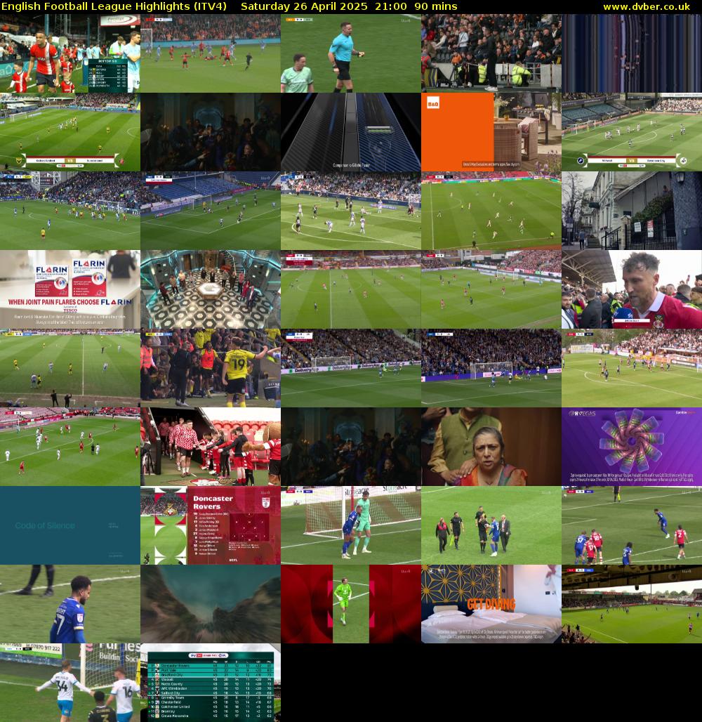 English Football League Highlights (ITV4) Saturday 26 April 2025 21:00 - 22:30