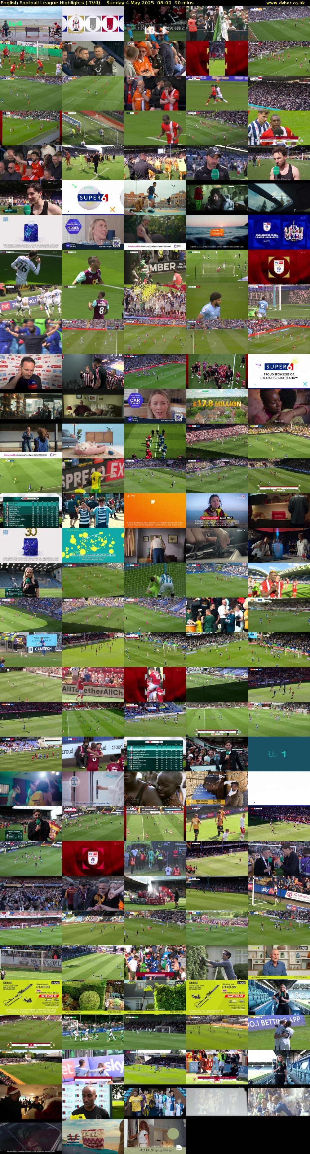 English Football League Highlights (ITV4) Sunday 4 May 2025 08:00 - 09:30