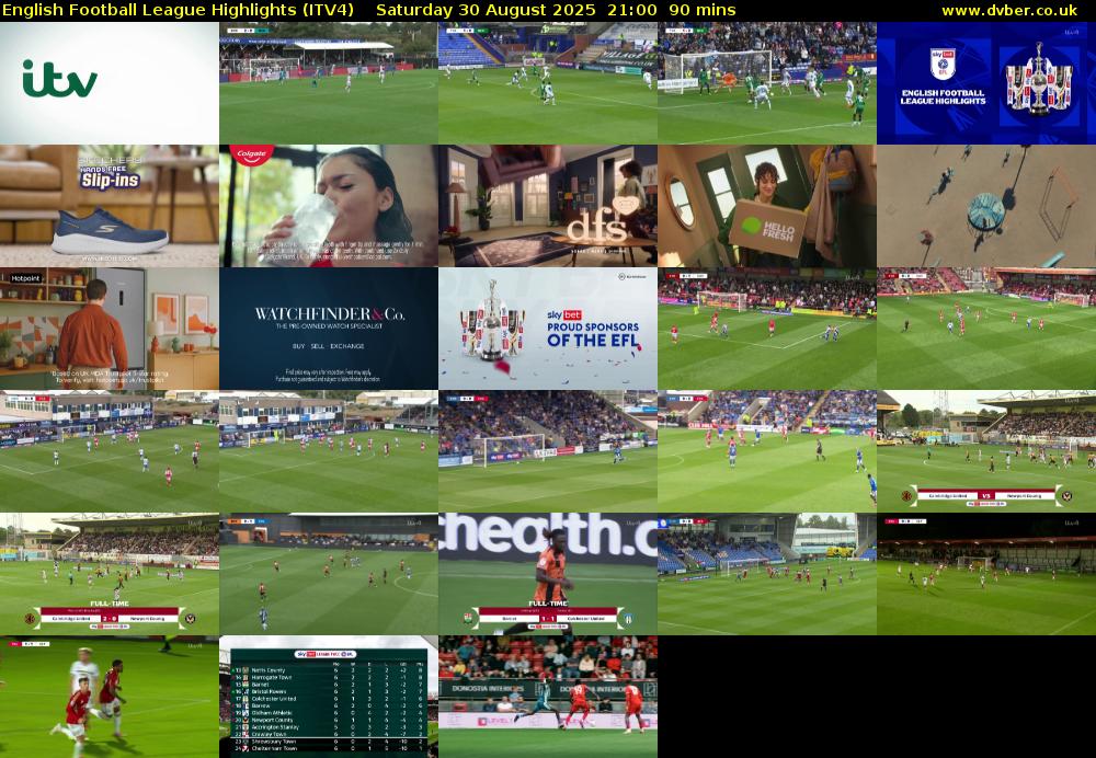 English Football League Highlights (ITV4) Saturday 30 August 2025 21:00 - 22:30