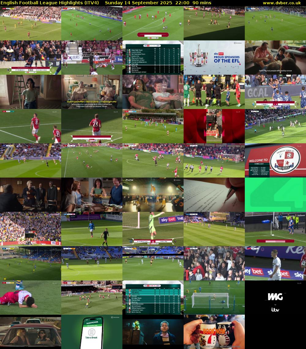 English Football League Highlights (ITV4) Sunday 14 September 2025 22:00 - 23:30