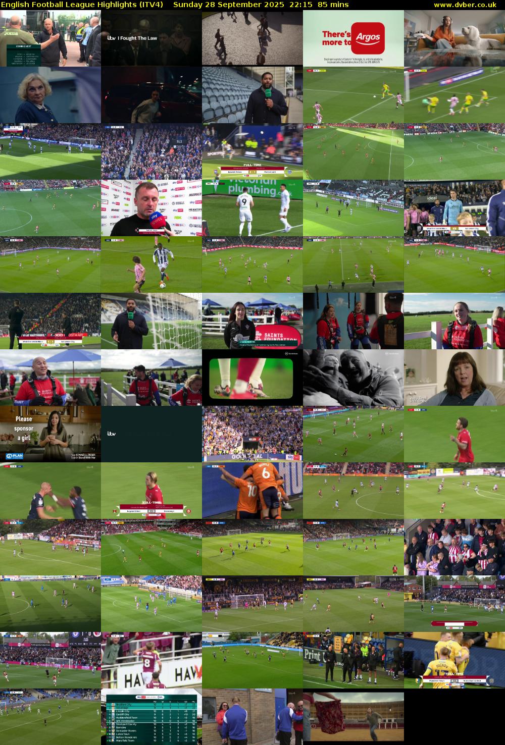 English Football League Highlights (ITV4) Sunday 28 September 2025 22:15 - 23:40
