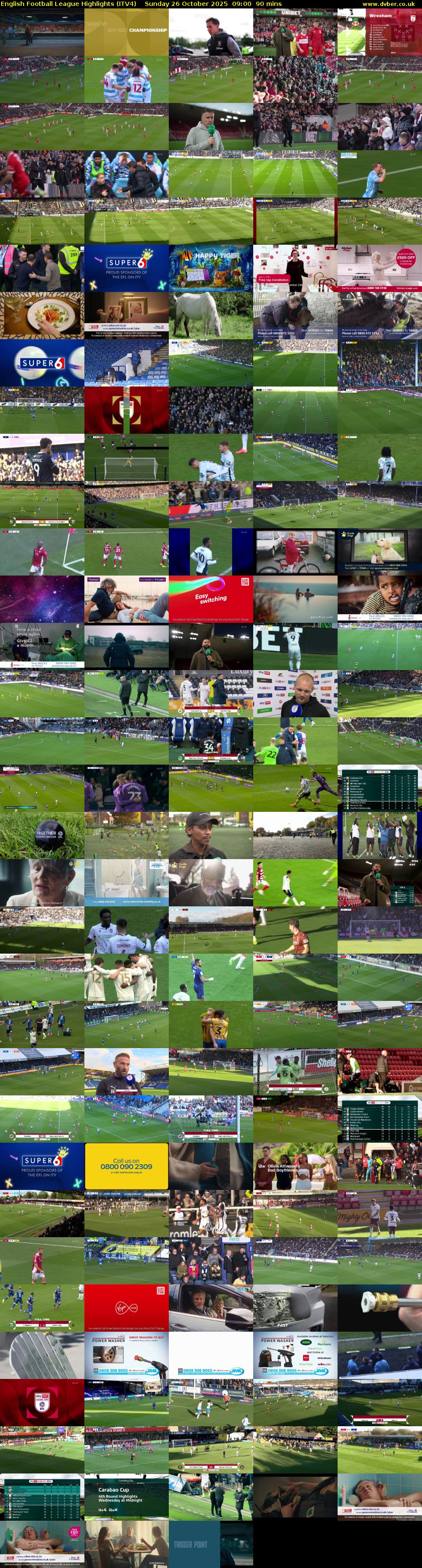 English Football League Highlights (ITV4) Sunday 26 October 2025 09:00 - 10:30