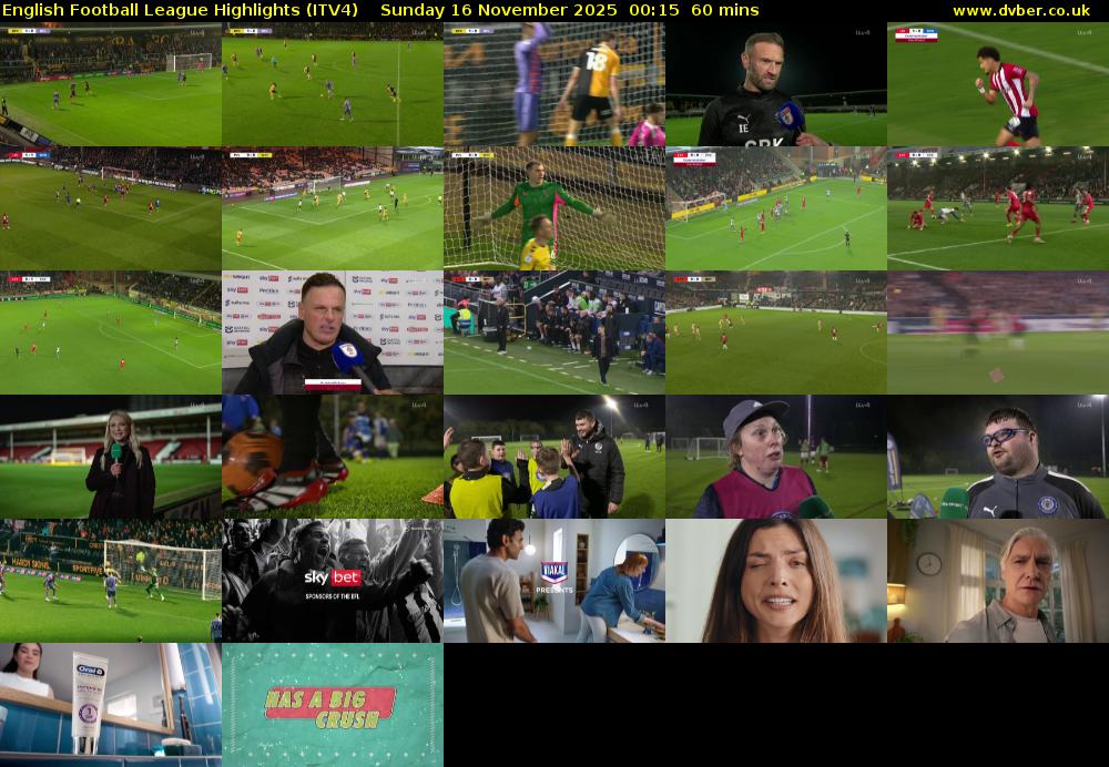 English Football League Highlights (ITV4) Sunday 16 November 2025 00:15 - 01:15