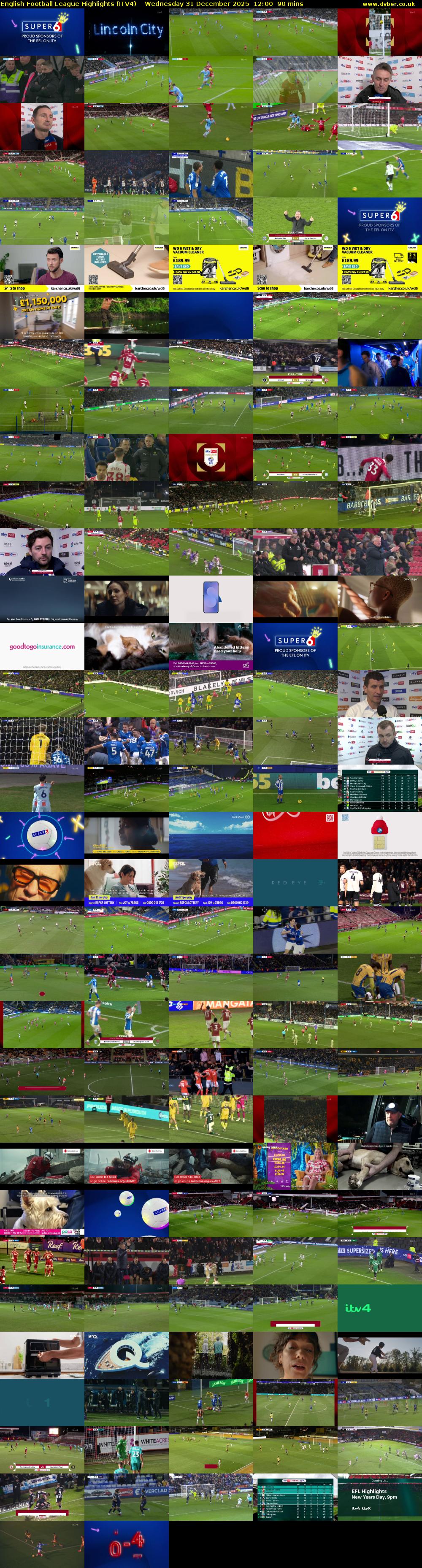 English Football League Highlights (ITV4) Wednesday 31 December 2025 12:00 - 13:30