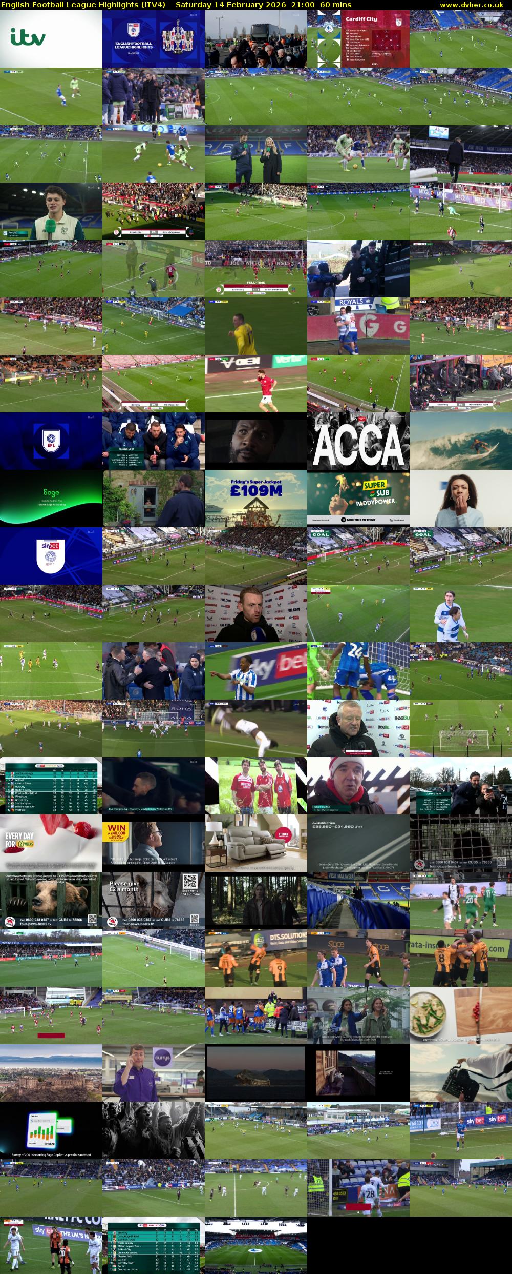 English Football League Highlights (ITV4) Saturday 14 February 2026 21:00 - 22:00