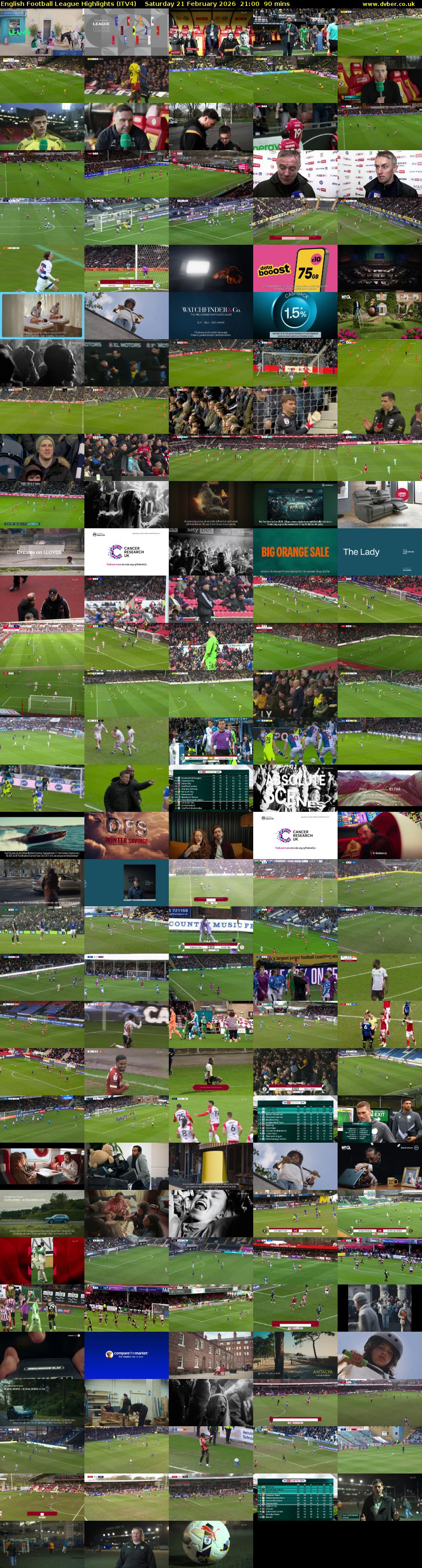 English Football League Highlights (ITV4) Saturday 21 February 2026 21:00 - 22:30