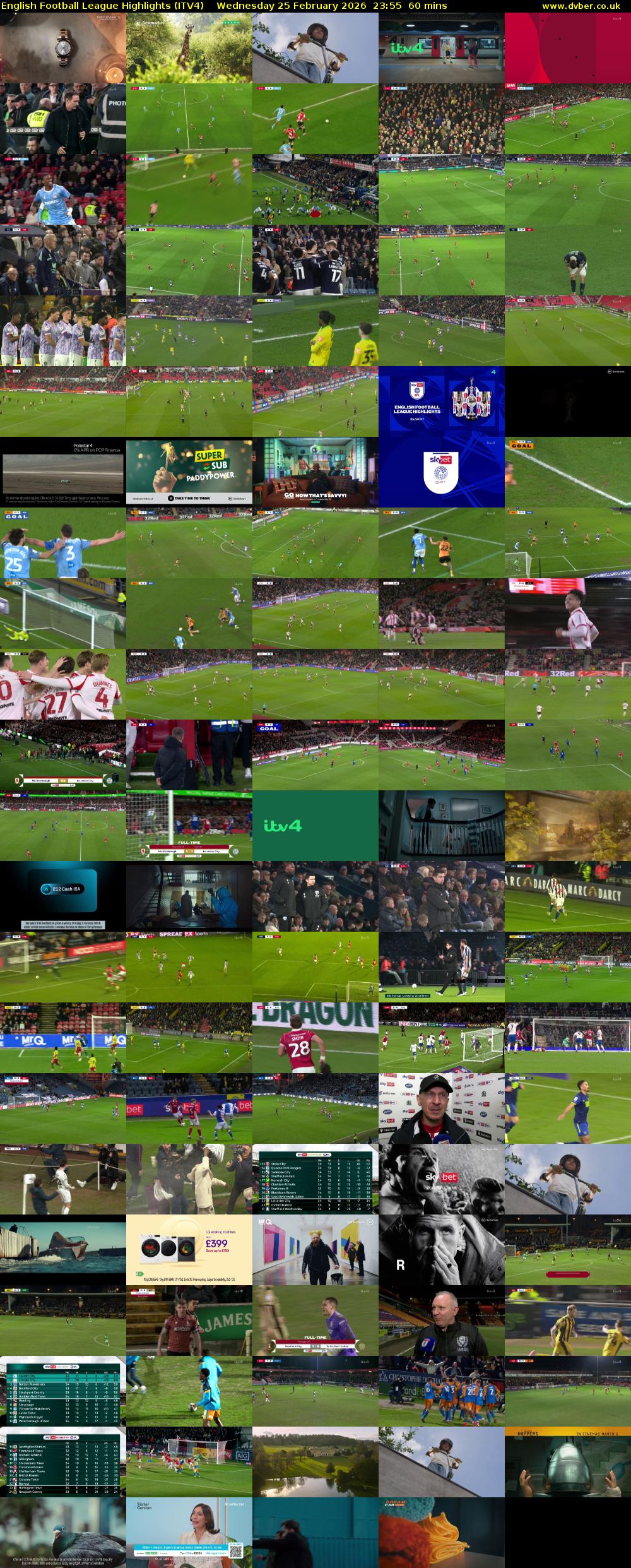 English Football League Highlights (ITV4) Wednesday 25 February 2026 23:55 - 00:55