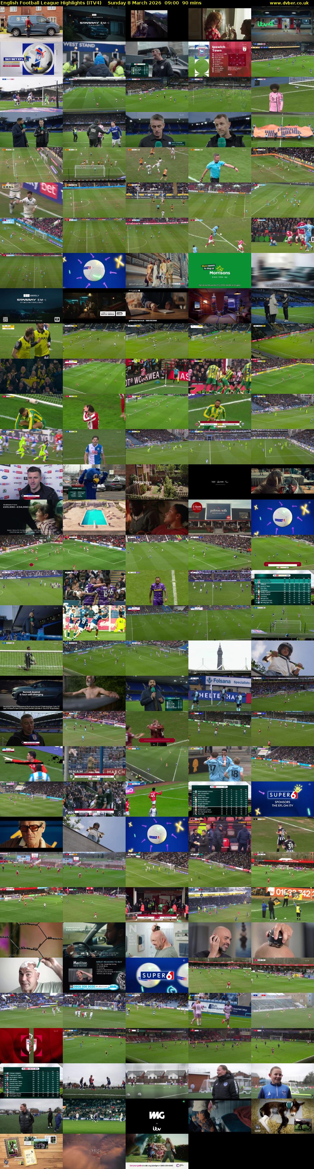English Football League Highlights (ITV4) Sunday 8 March 2026 09:00 - 10:30