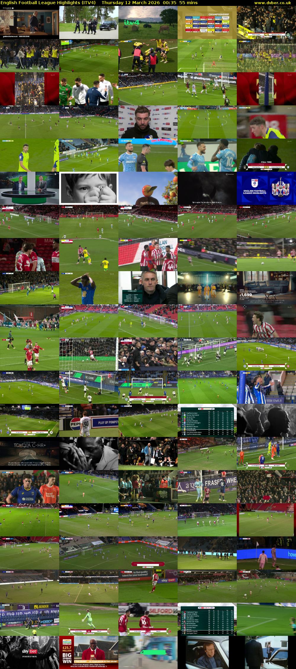 English Football League Highlights (ITV4) Thursday 12 March 2026 00:35 - 01:30