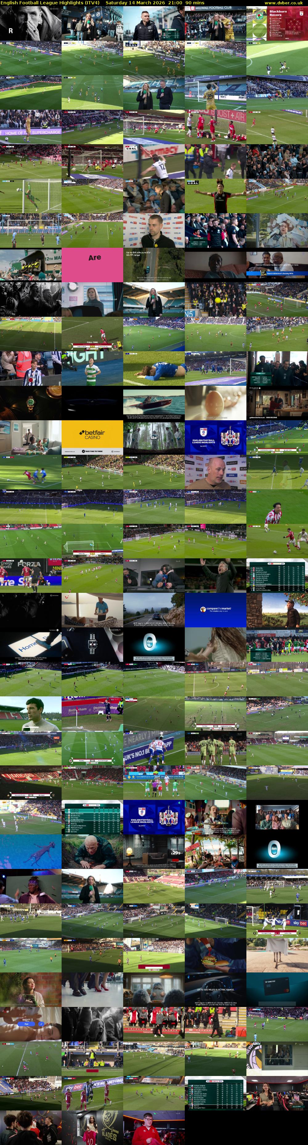 English Football League Highlights (ITV4) Saturday 14 March 2026 21:00 - 22:30