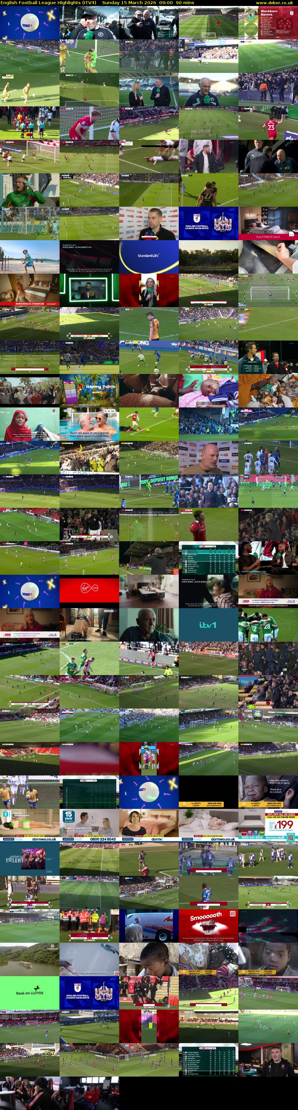 English Football League Highlights (ITV4) Sunday 15 March 2026 09:00 - 10:30