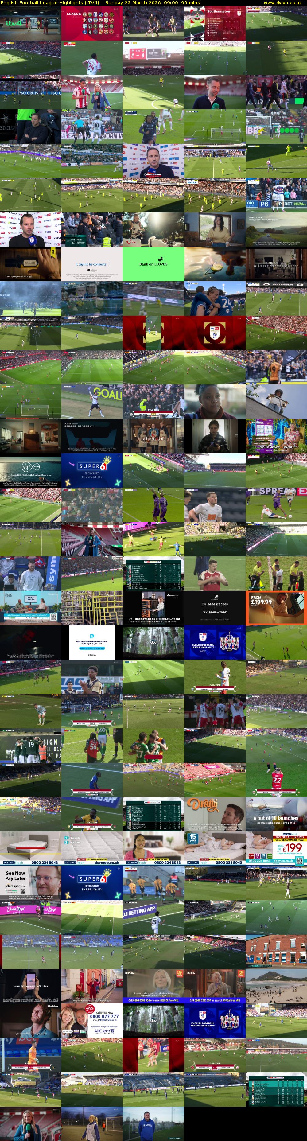 English Football League Highlights (ITV4) Sunday 22 March 2026 09:00 - 10:30