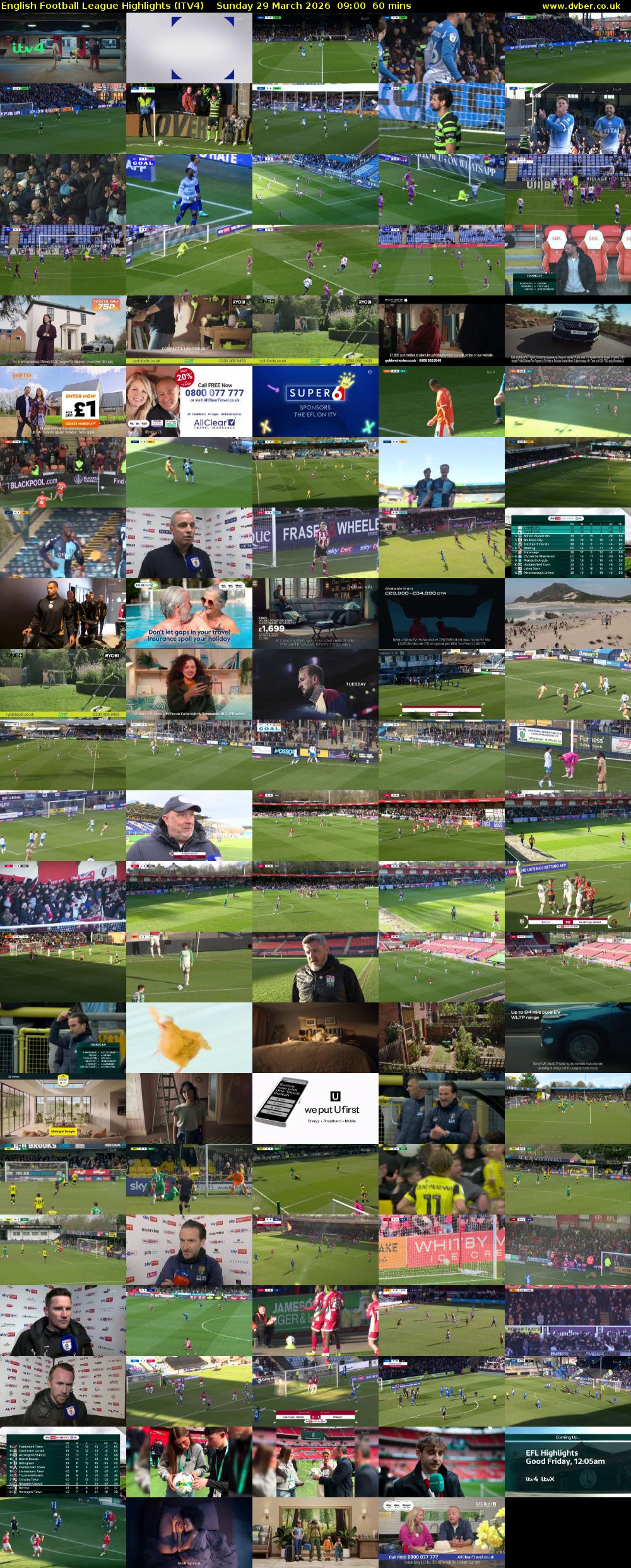 English Football League Highlights (ITV4) Sunday 29 March 2026 09:00 - 10:00