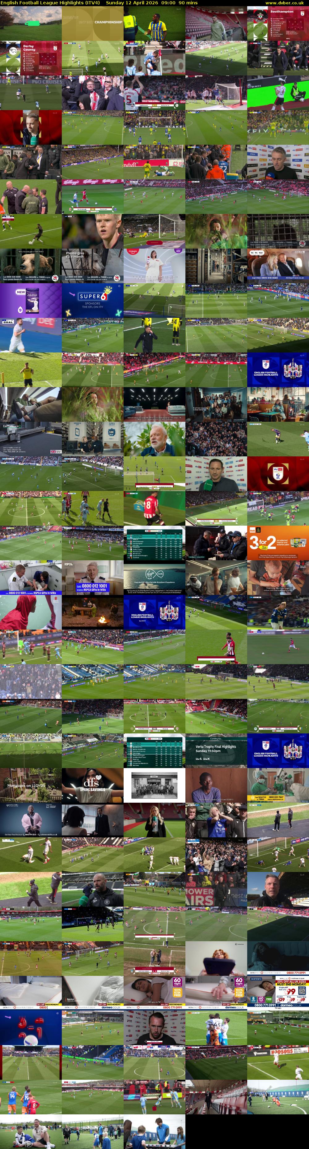 English Football League Highlights (ITV4) Sunday 12 April 2026 09:00 - 10:30