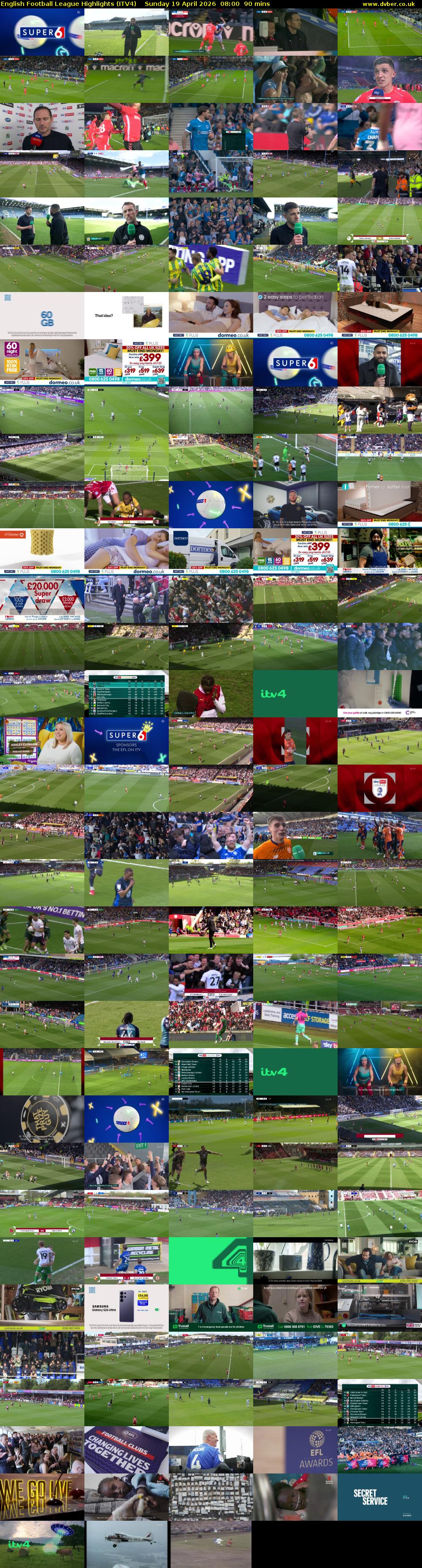 English Football League Highlights (ITV4) Sunday 19 April 2026 08:00 - 09:30