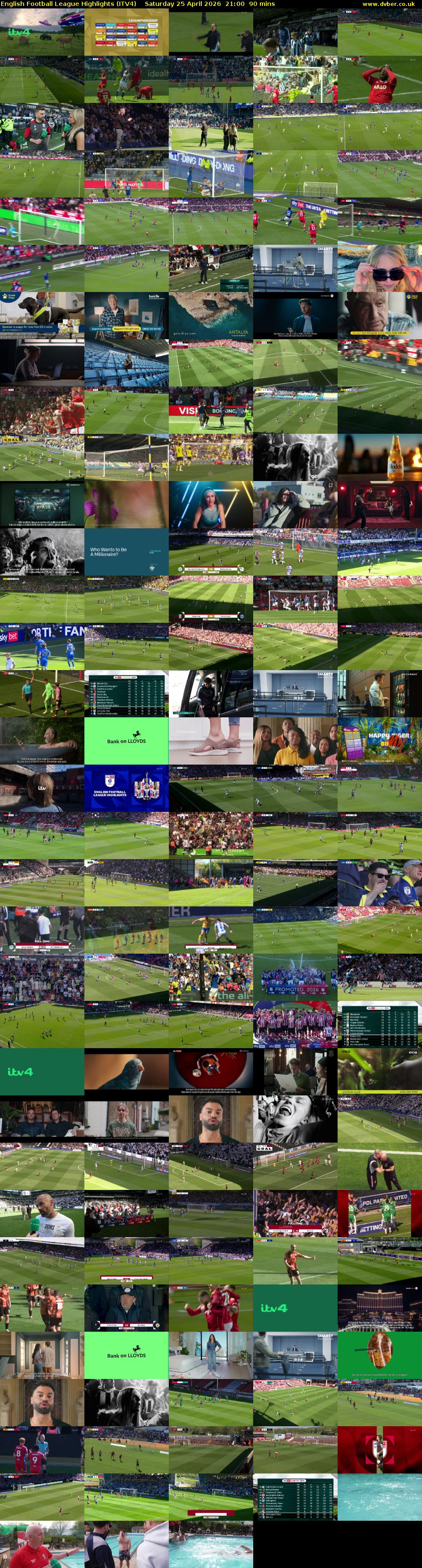 English Football League Highlights (ITV4) Saturday 25 April 2026 21:00 - 22:30