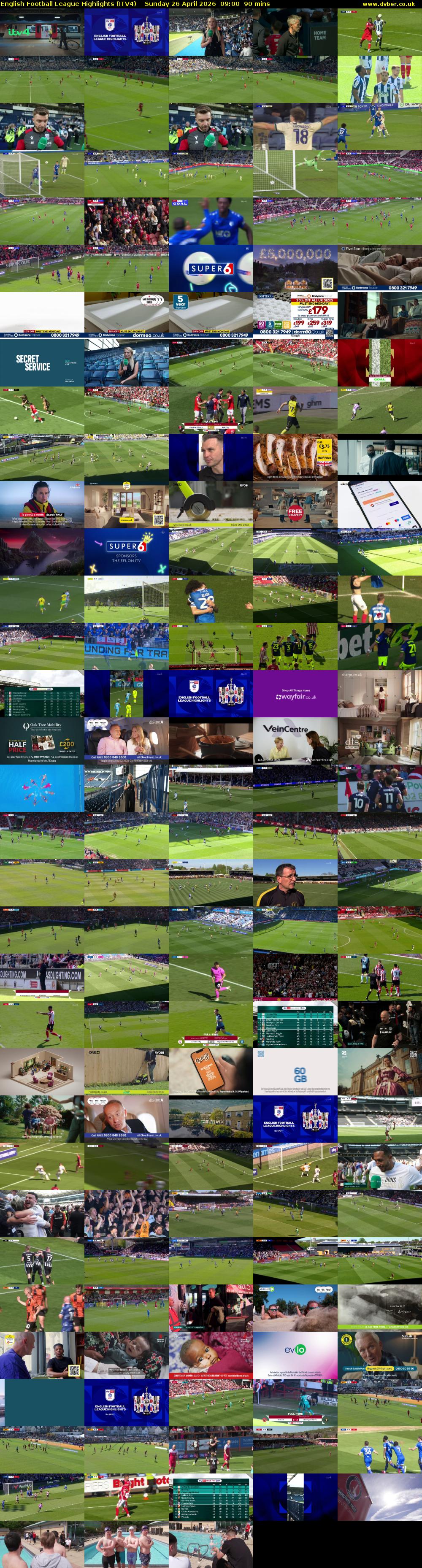 English Football League Highlights (ITV4) Sunday 26 April 2026 09:00 - 10:30