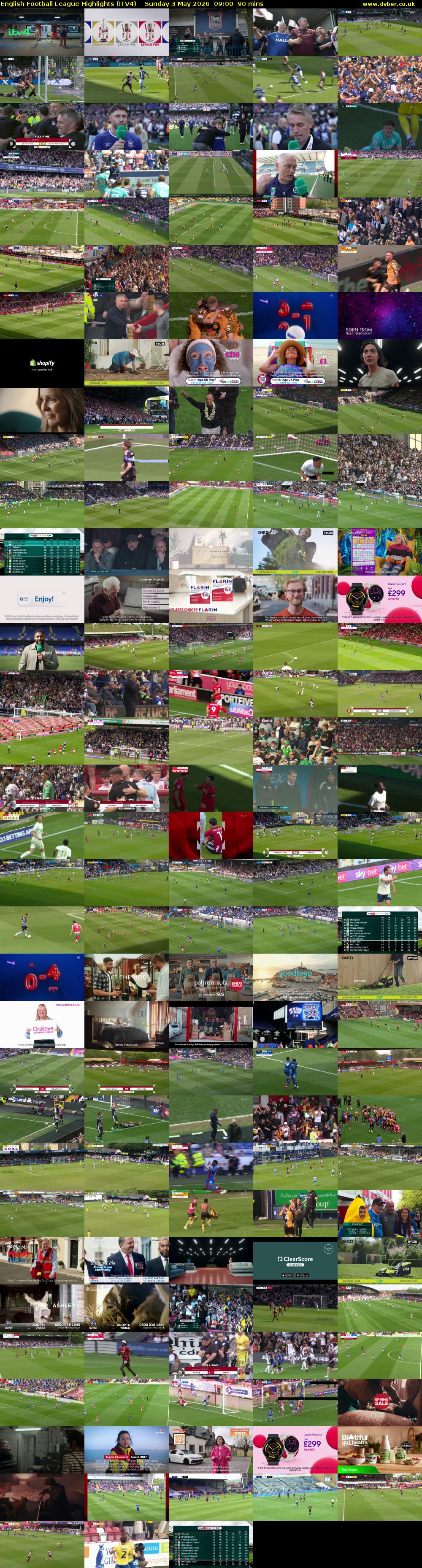 English Football League Highlights (ITV4) Sunday 3 May 2026 09:00 - 10:30