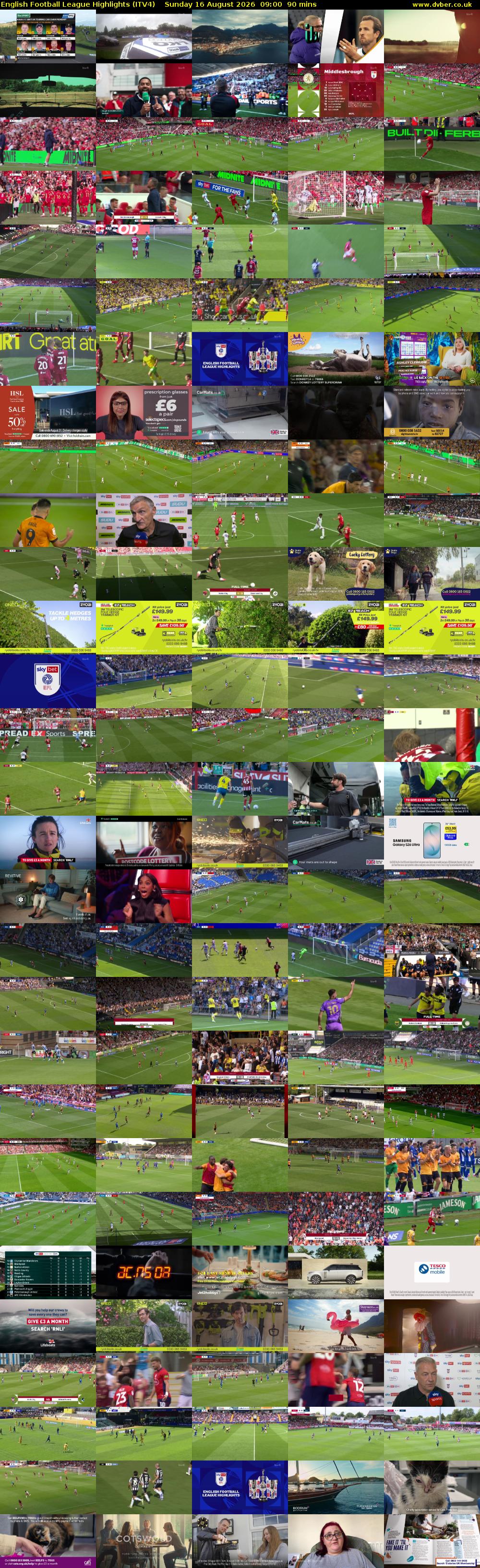 English Football League Highlights (ITV4) Sunday 16 August 2026 09:00 - 10:30