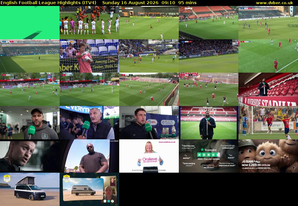 English Football League Highlights (ITV4) Sunday 16 August 2026 09:10 - 10:45