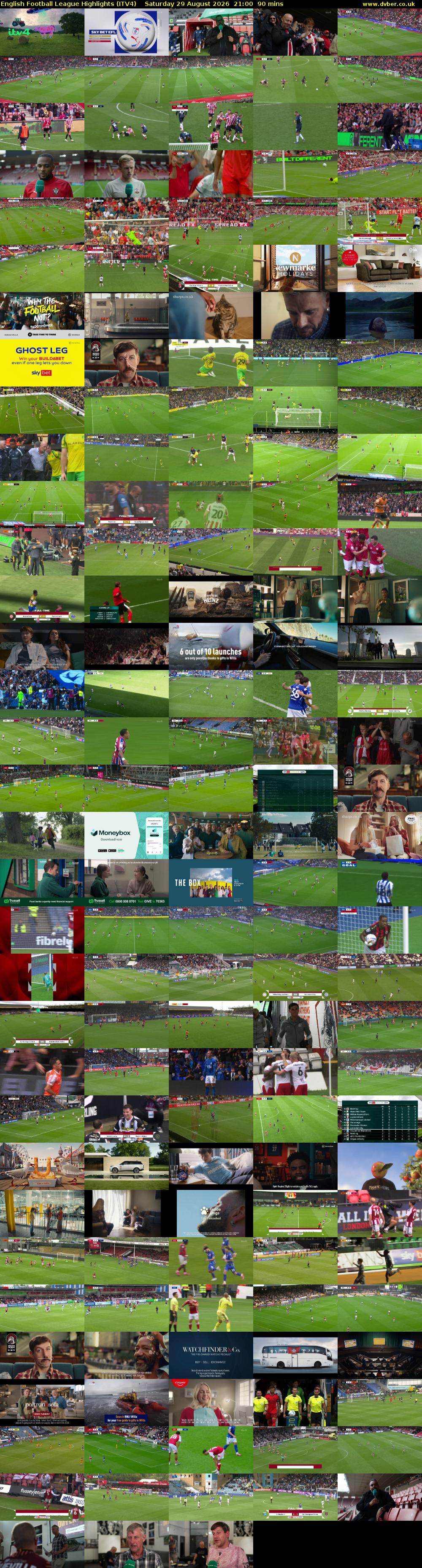 English Football League Highlights (ITV4) Saturday 29 August 2026 21:00 - 22:30
