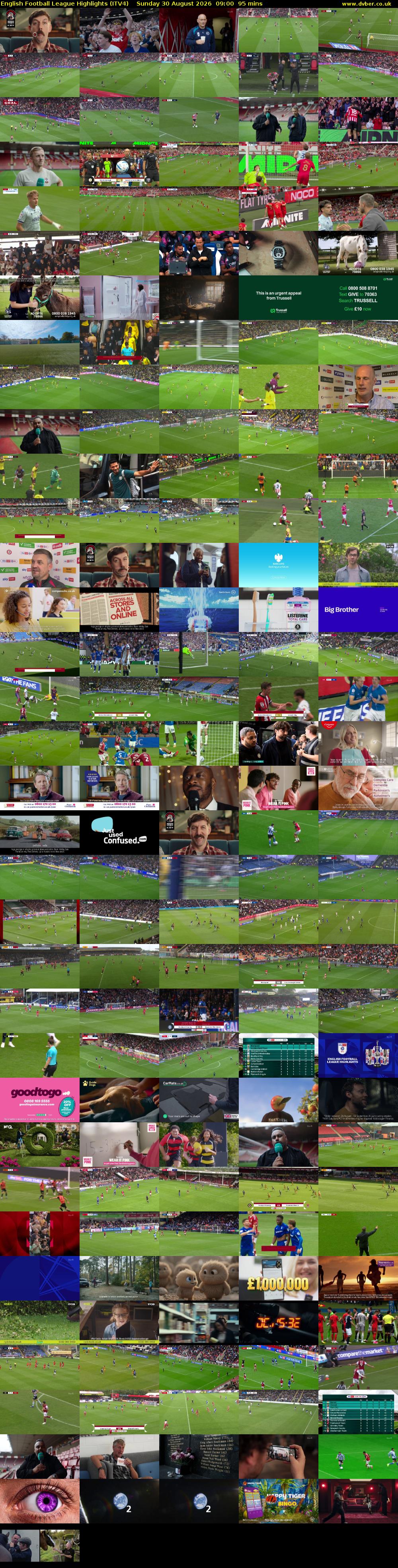 English Football League Highlights (ITV4) Sunday 30 August 2026 09:00 - 10:35