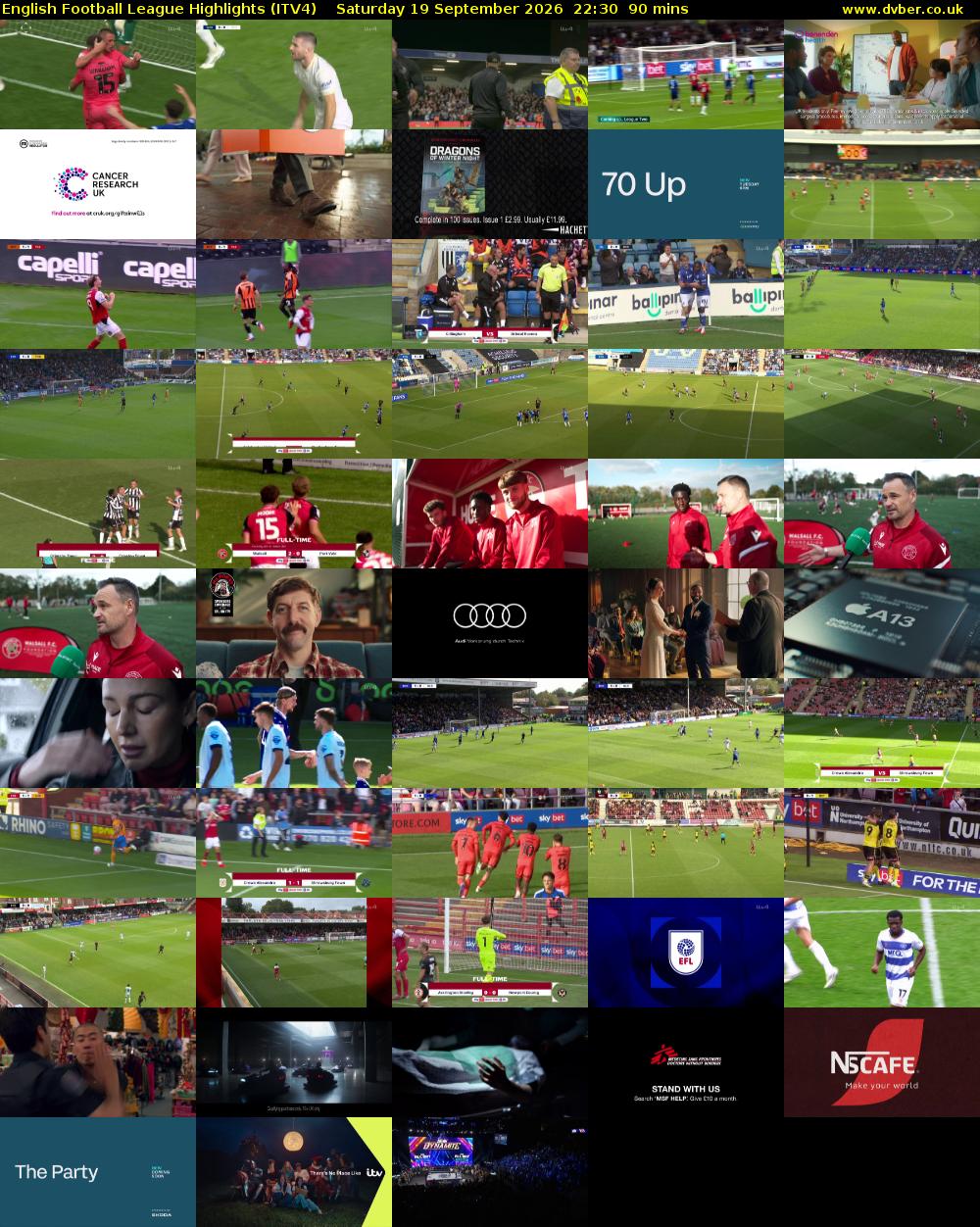 English Football League Highlights (ITV4) Saturday 19 September 2026 22:30 - 00:00