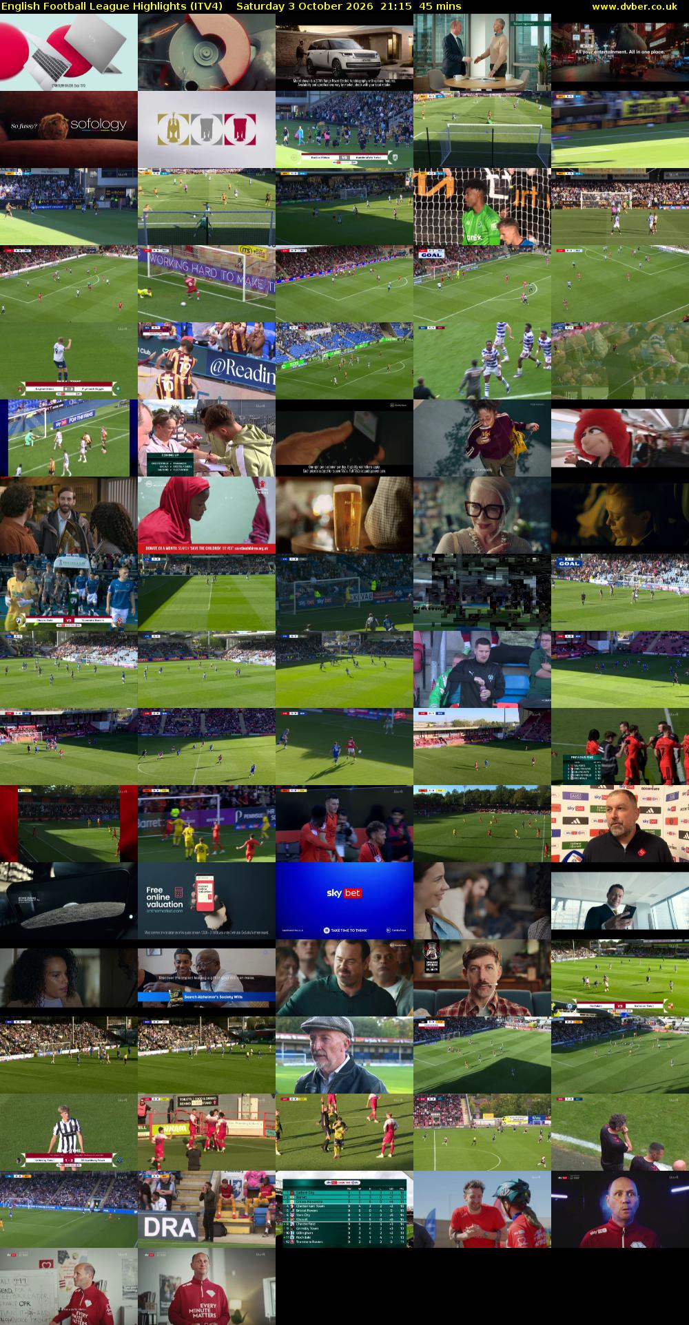 English Football League Highlights (ITV4) Saturday 3 October 2026 21:15 - 22:00