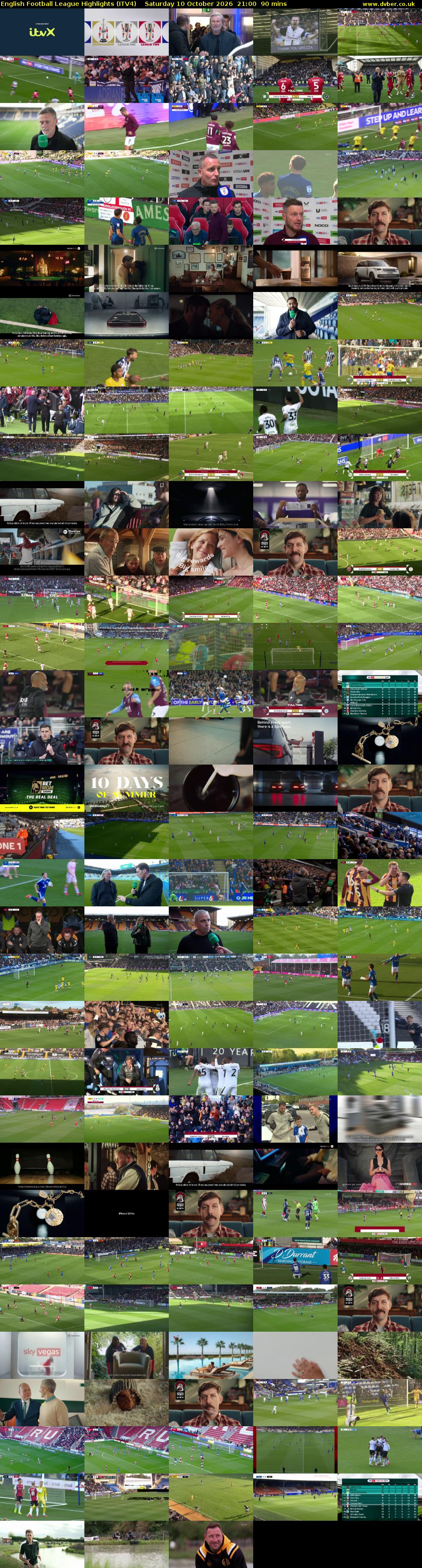 English Football League Highlights (ITV4) Saturday 10 October 2026 21:00 - 22:30