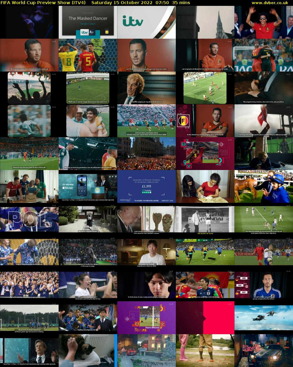FIFA World Cup Preview Show (ITV4) Saturday 15 October 2022 07:50 - 08:25