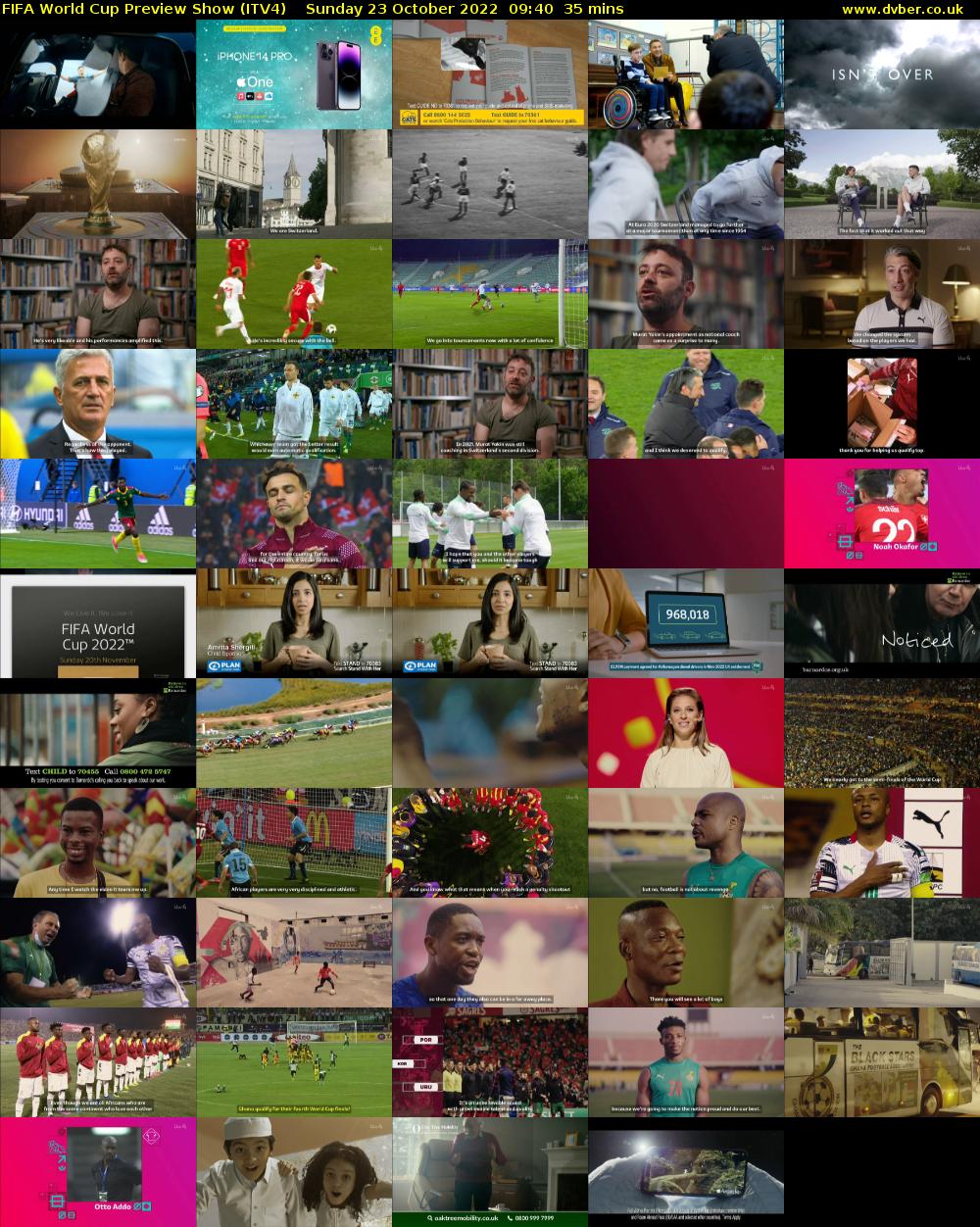 FIFA World Cup Preview Show (ITV4) Sunday 23 October 2022 09:40 - 10:15