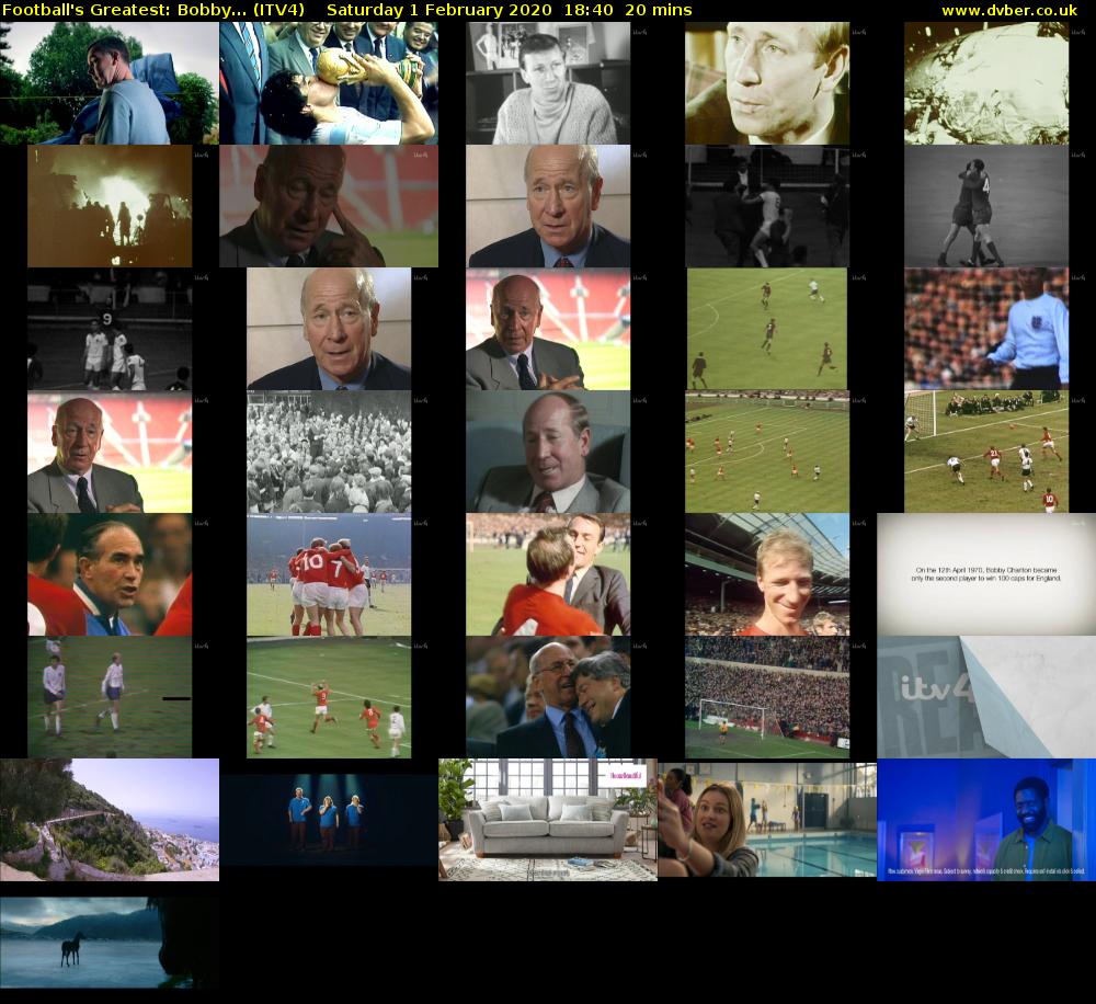 Football's Greatest: Bobby... (ITV4) Saturday 1 February 2020 18:40 - 19:00
