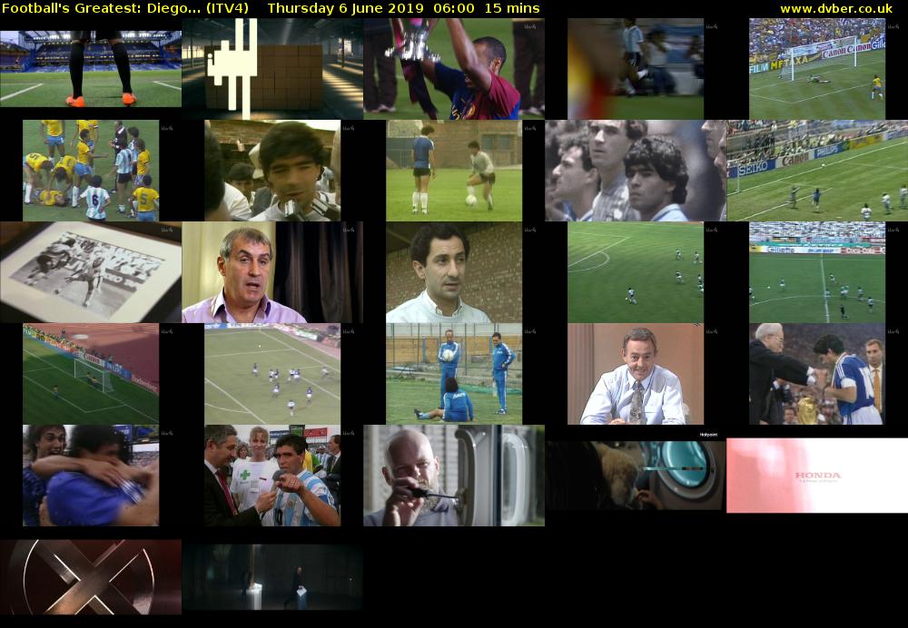 Football's Greatest: Diego... (ITV4) Thursday 6 June 2019 06:00 - 06:15
