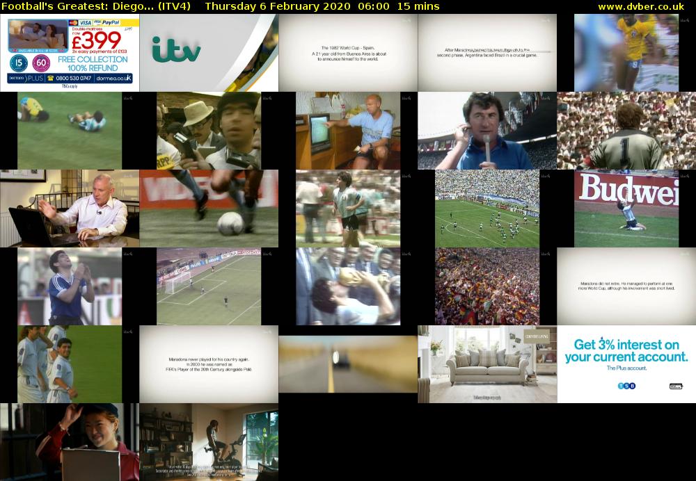 Football's Greatest: Diego... (ITV4) Thursday 6 February 2020 06:00 - 06:15